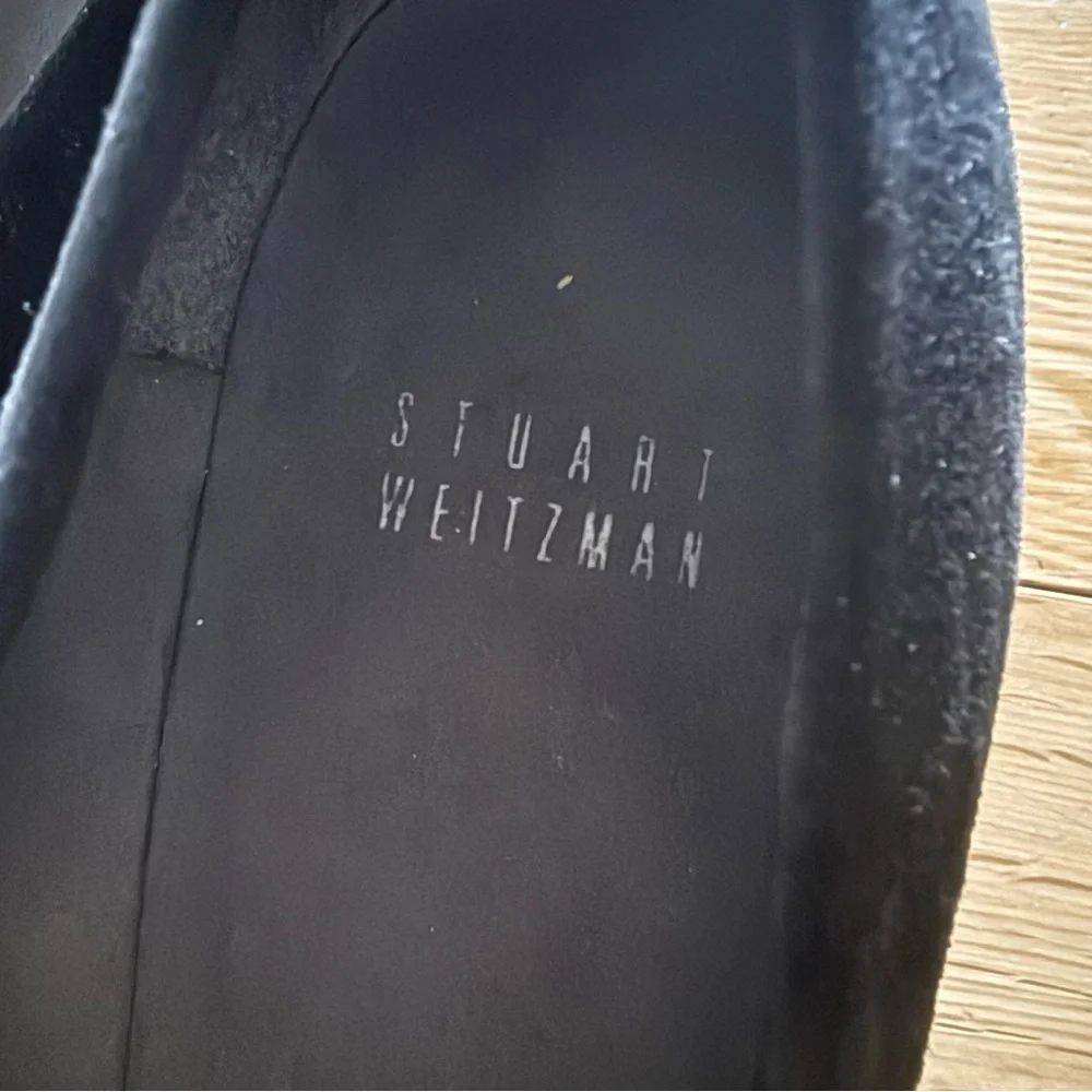 Stuart Weitzman Suede Studded Bow Wedges Black 6 - Picture 2 of 4